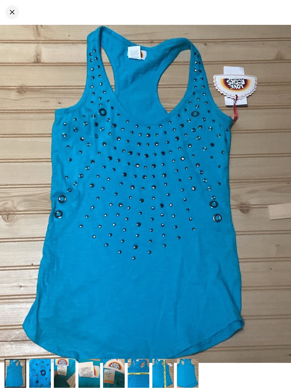 Y2K Love Rocks Women's Small Silver Rivet Studded Racerback 100% Cotton Tank Top